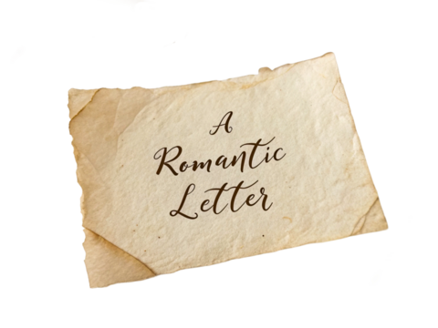 Romantic letter written on vintage paper with elegant font isolated on transparent background