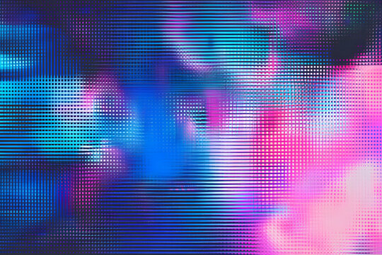 Abstract blue, mint and pink background with interlaced digital glitch and distortion effect. Futuristic cyberpunk design. Retro futurism, webpunk, rave 80s 90s cyberpunk aesthetic techno neon colors