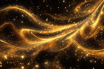 Fototapeta premium Three-Dimensional Golden Sphere Waves: Chaotic Sparkling Bubbles in a Fractal Fantasy Space