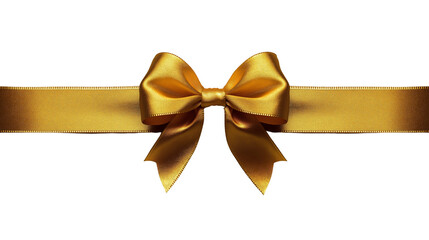 Fototapeta premium Golden, shiny satin ribbon with a bow, isolated on a white background