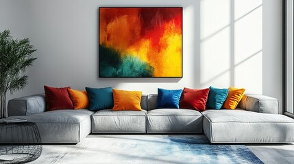 Modern Living Room Interior with Colorful Abstract Art
