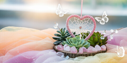 Heart Dreamcatcher Succulents Crystals Butterflies Pastel Tulle