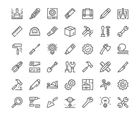 Work tools icons. Outline symbols collection. Premium vector line icons set