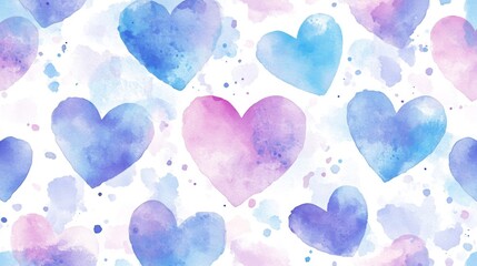 Watercolor Hearts Pattern Pastel Blue Pink Purple