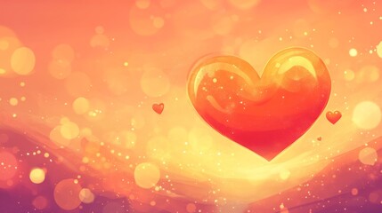 Orange Sunset Background With Large Heart