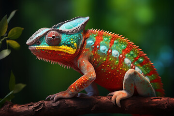 Fototapeta premium Colorful chameleon in rainforest
