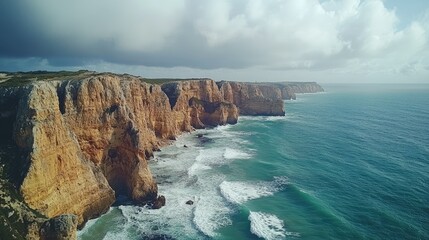 Dramatic Coastal Cliffs Meeting the Azure Ocean Waves