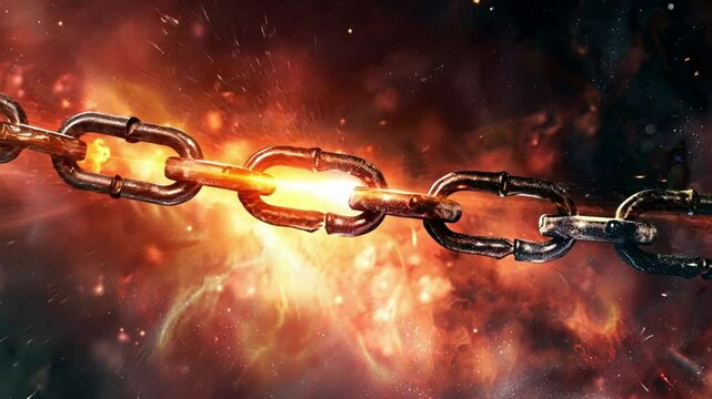 Fiery chains float against a cosmic backdrop, symbolizing strength, transformation, and breaking free.