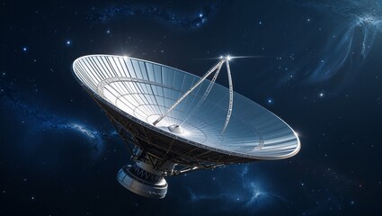 A Massive Silver Satellite Dish Adorned with Nature, Showcasing the Intersection of Technology and the Environment