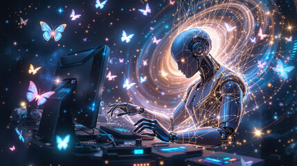 Fusion of Creativity and AI A Futuristic Vision of Technology, Inspiration, and Humanity in a Dreamlike Digital World