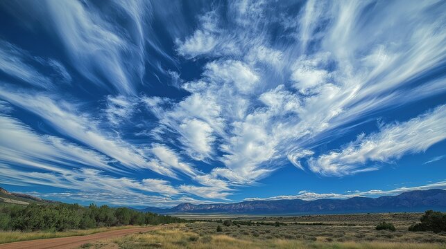 A clear blue sky with clouds