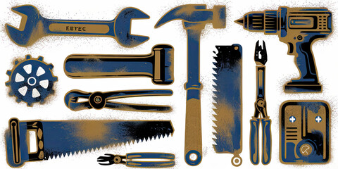 Obraz premium Tools Equipment Collection Hand Tools Power Tools Workshop