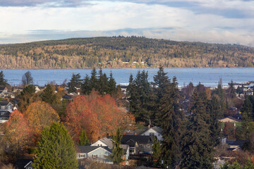 Fall morning facing the Snohomish River in Everett WA