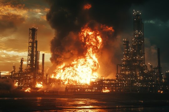 Massive explosion at oil refinery sends black smoke into the sky as firefighters battle the blaze