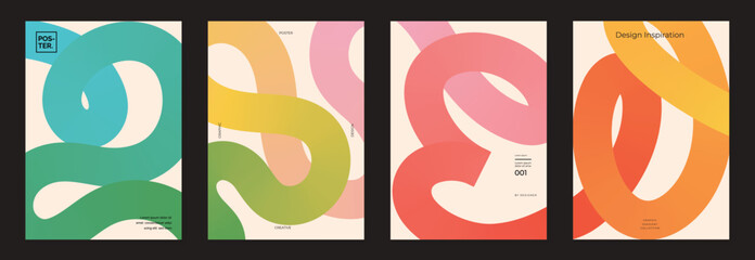 Collection of 70s poster background vector. Set of retro wall decoration, groovy, trippy, colorful line. Vintage hippie wall art for interior, decorative, banner, cover, card. © TWINS DESIGN STUDIO