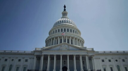 Naklejka premium A large white building with a dome with united states capitol in the background