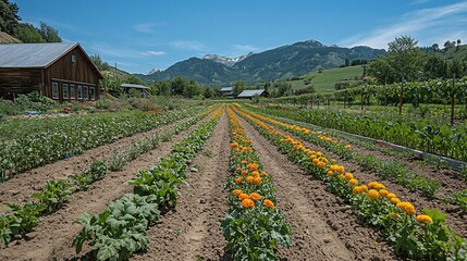 Mountain View Farm Rows Of Blooming Orange Flowers