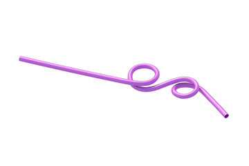 One curved drinking straw isolated on white background. Plastic tube for beverage. 3d render