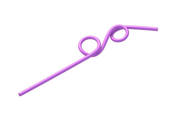 Curved drinking straw isolated on white background. Plastic tube for beverage. 3d render