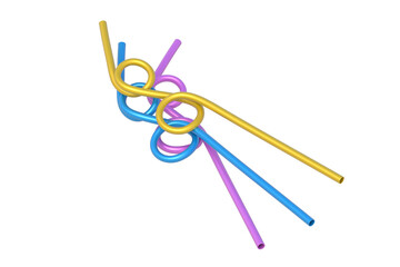 Heap of colorful curved drinking straws isolated on white background. Plastic tube for beverage. 3d render