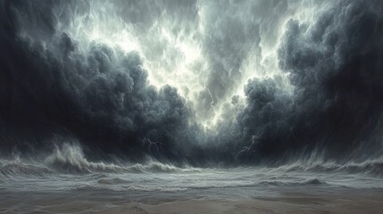 Obraz premium Dramatic storm clouds over a turbulent sea.