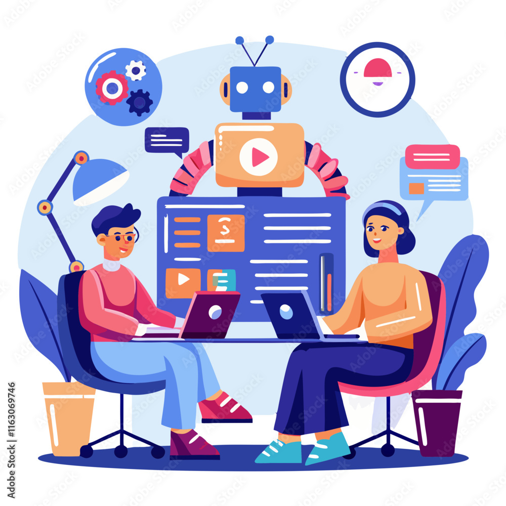 Poster Programmers developing advanced applications with AI technology in a modern workspace
