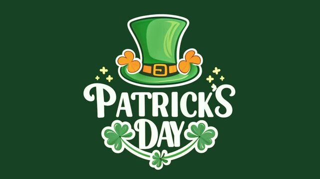 St. Patrick's Day Greeting with Leprechaun Hat and Clover. Irish Holiday Celebration, Festive Background. Seamless Loop 4K Video Animation.