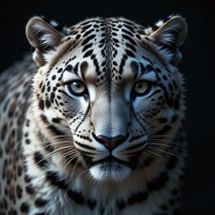 Obraz premium A Snow Leopard in this striking close-up portrait. The image captures the intricate details of its soft, spotted fur and piercing eyes, showcasing the animal's unique features and fierce expression.