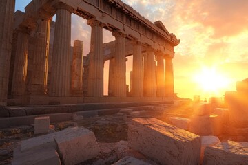 Fototapeta premium Majestic sunset over the parthenon a serene view of ancient greek architecture in athens