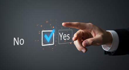 Decision-making concept with hand choosing between no and yes options