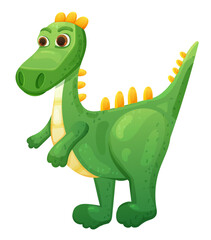 Fototapeta premium Cute green dinosaur or dragon isolated on transparent background. Vector illustration