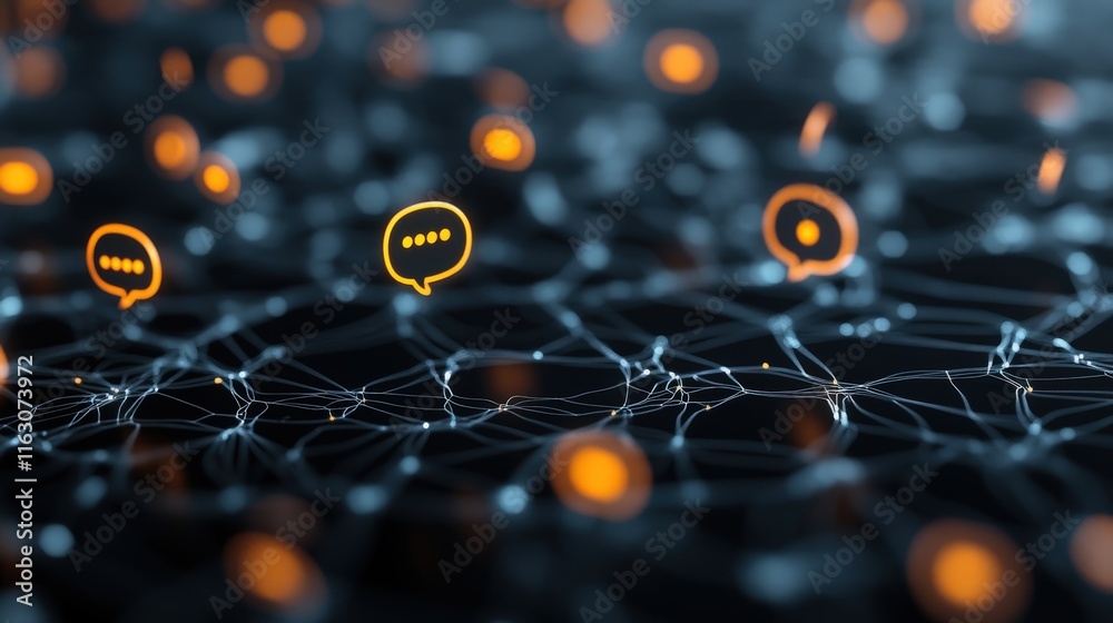 Poster Abstract Digital Network with Speech Bubbles Representing Online Communication and Interconnectivity in a Virtual Space of Information Exchange