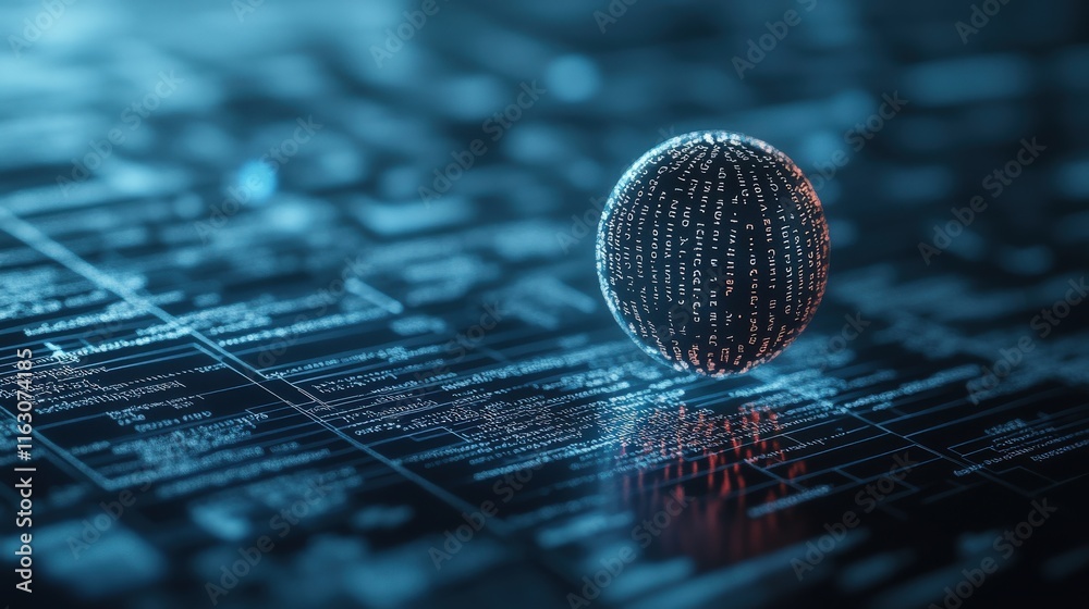 Poster Data Sphere Surrounded by Abstract Digital Code on a Futuristic Background Perfect for Technologies, Data Science, and Innovation Themes in Stock Photography
