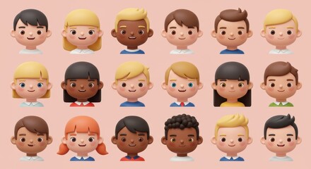 Diverse cartoon avatars set against a soft pink background