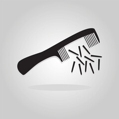 Abstract single black silhouette isolated hair comb with broken tines teeth and shadow on gray gradient background