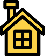 Simple yellow house icon with a chimney and a window, outlined in black.