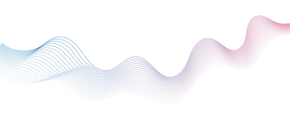 Abstract Gradient Wavy Lines: Smooth Colorful Curves in Purple and Blue on Transparent Background for Modern Technology, Science, and Music Concepts
