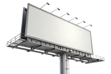 Blank billboard stands under clear sky in urban area ready for new advertisements isolated on transparent background