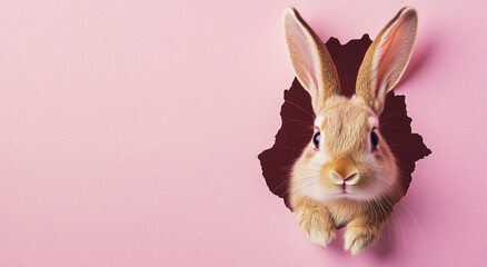 Obraz premium bunny breaking through a pink wall
