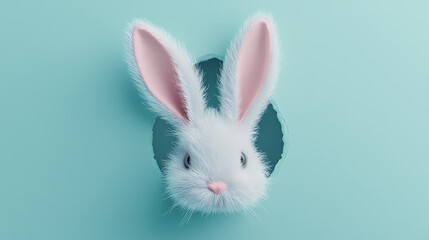 Fototapeta premium Fuzzy Bunny Ears Peeking Through Blue Surface