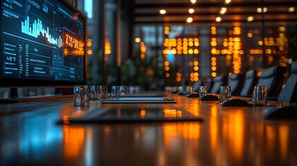 Conference Room Displays Financial Data Graphs
