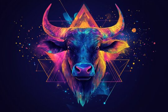Vibrant taurus zodiac symbol with geometric background for astrology and design themes