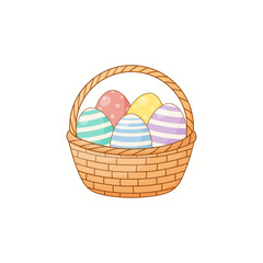 Easter basket with colorful eggs. Vector illustration