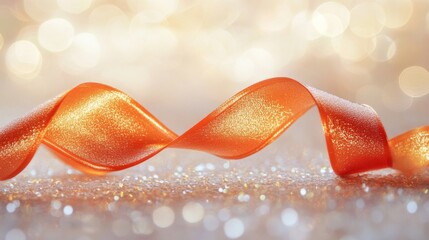 Naklejka premium Orange ribbon swirls on glittery background