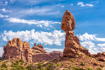 Balanced Rock in Arches National Park, Utah. Balanced Rock is one of the most popular features of...