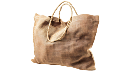 Natural jute bag featuring sturdy handles, ideal for eco-friendly shopping and carrying daily essentials. Made from sustainable jute material for durability. Isolated on white background, png. 