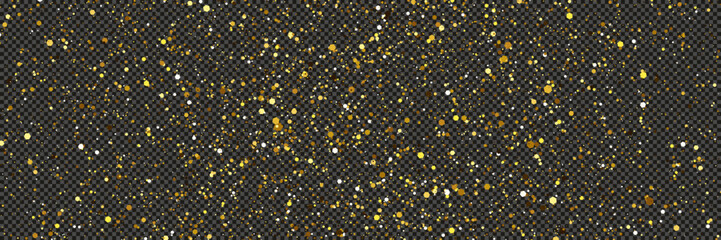 Gold glittering dust with stars on transparent backdrop