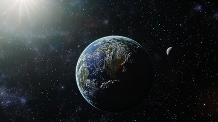 Fototapeta premium Stunning view of earth from space with diverse satellites, illuminated planet, and cosmic background