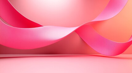Pink Ribbon Waves Abstract Background Design