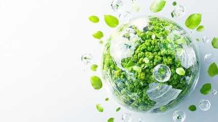A globe filled with greenery and bubbles, symbolizing environmental sustainability.